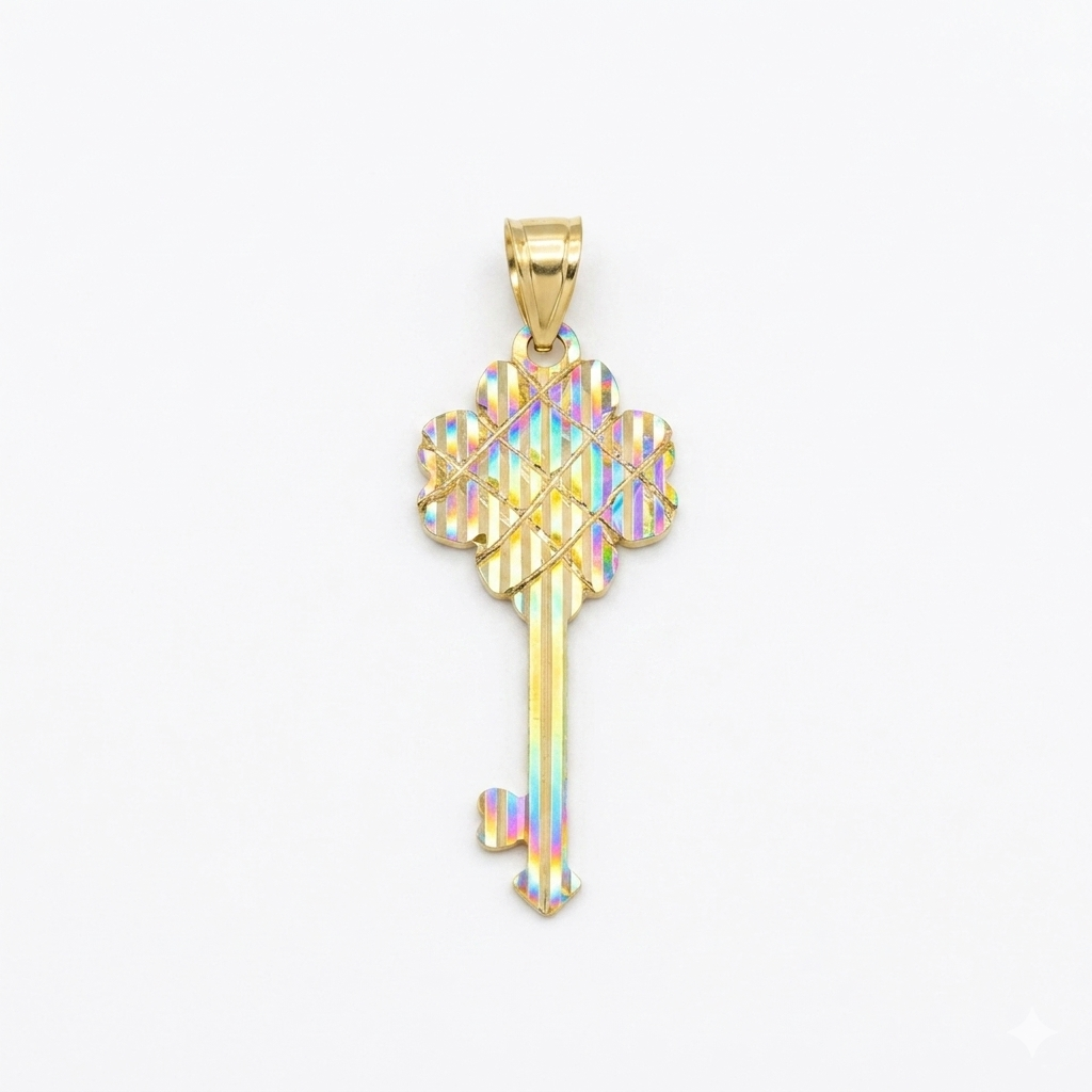 18k Gold 4 Line Petal Key Pendant - 18k Gold Pendant - Embellish Gold Jewelry & Diamond