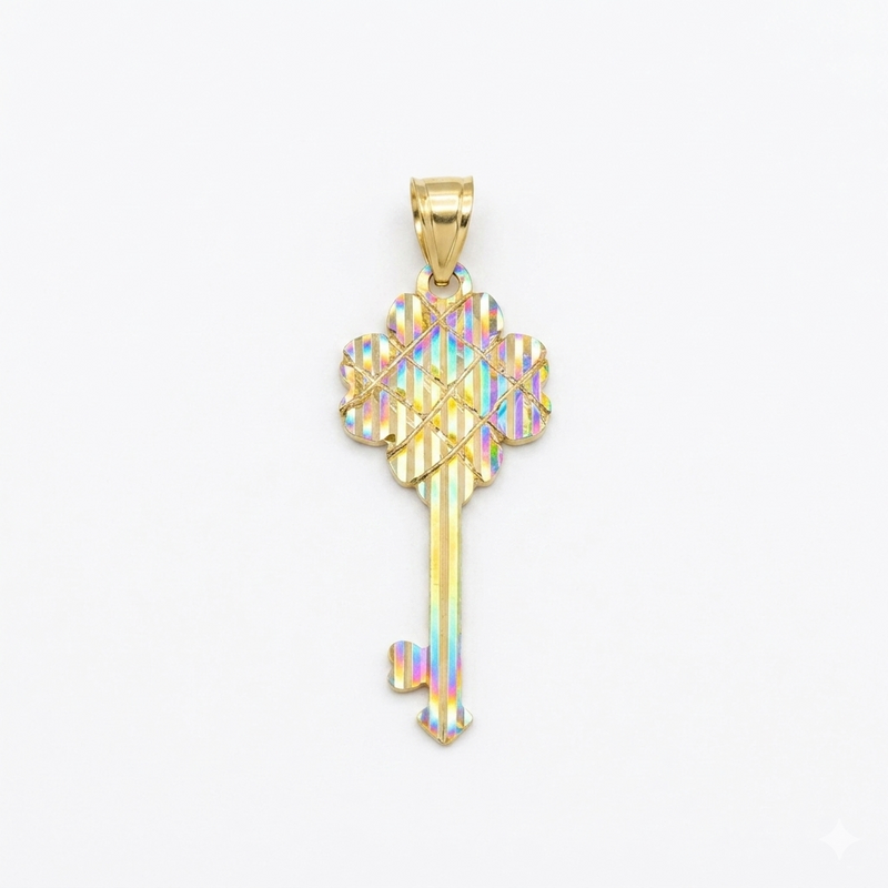18k Gold 4 Line Petal Key Pendant - 18k Gold Pendant - Embellish Gold Jewelry & Diamond