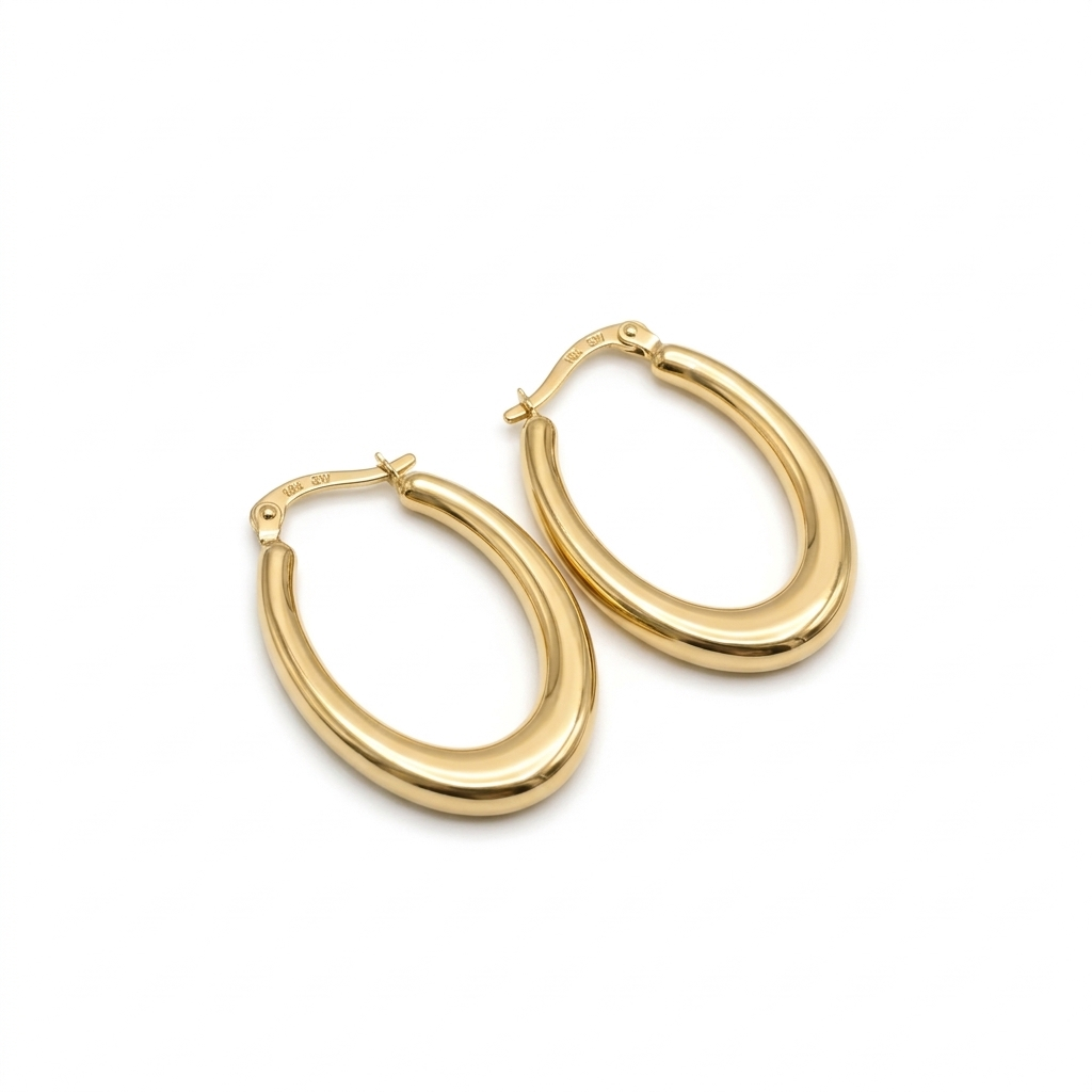 18k Gold Sexy Oval Loop Earrings - 18k Gold Earrings - Embellish Gold Jewelry & Diamond
