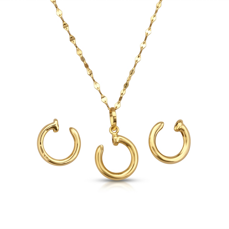 18K Real Gold Nail Necklace And Earring Set - Jewelry Set - Embellish Gold