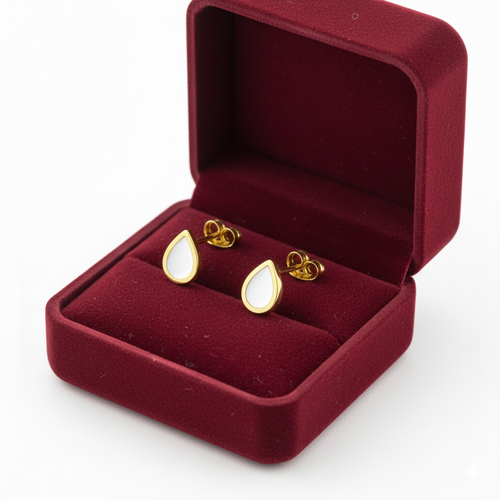 18K Real Gold White Droplet Earrings - Earrings - Embellish Gold