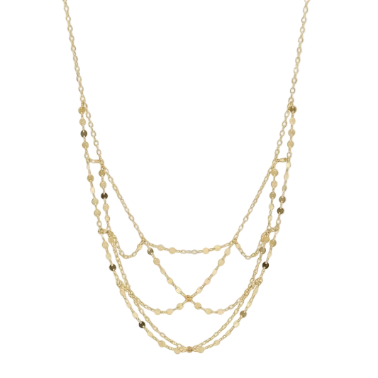 Two gold necklaces on a light gray background