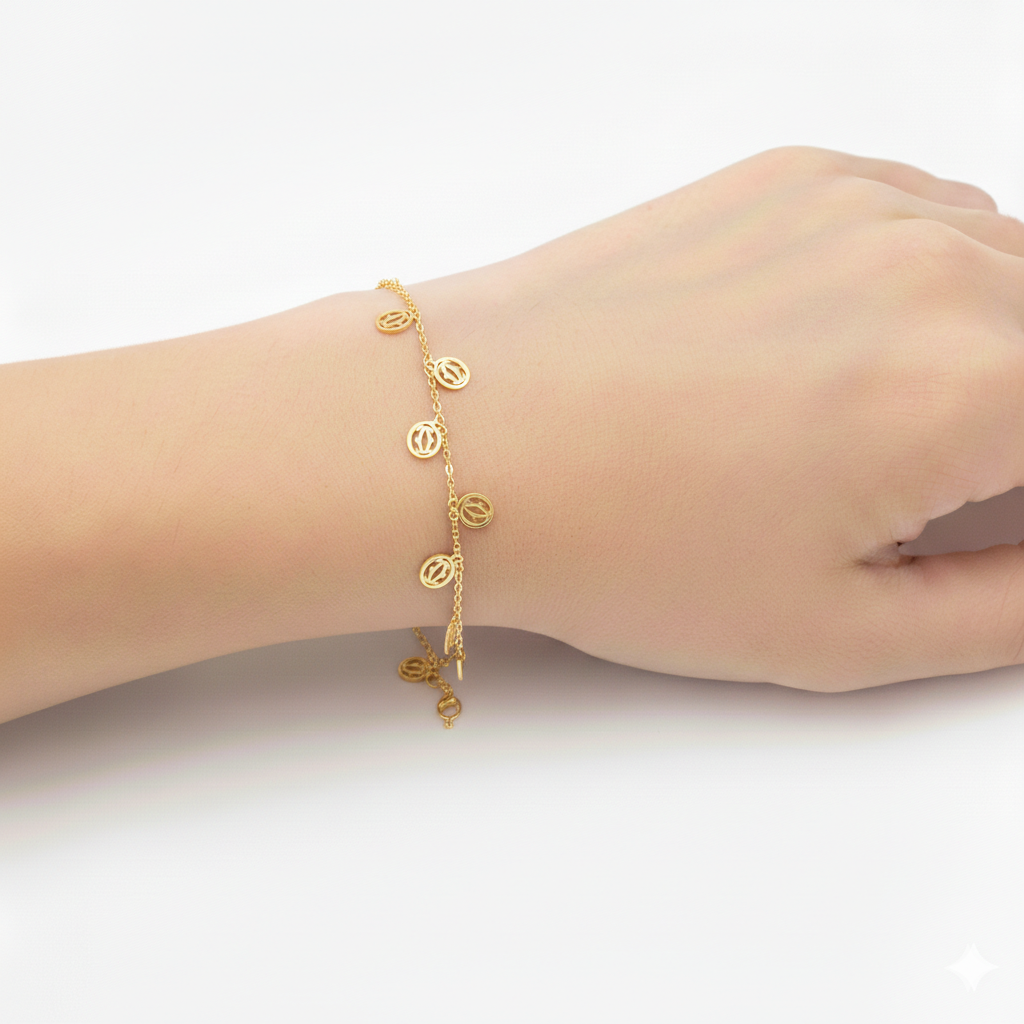 18K Real Gold Alpha 5 Pendant Bracelet