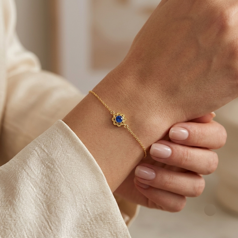 18K Real Gold Blue Sapphire Dragon Eye Bracelet - Gold Bracelets - embelishgold