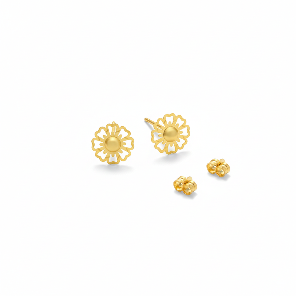 18K Real Gold Canopy Flower Earrings