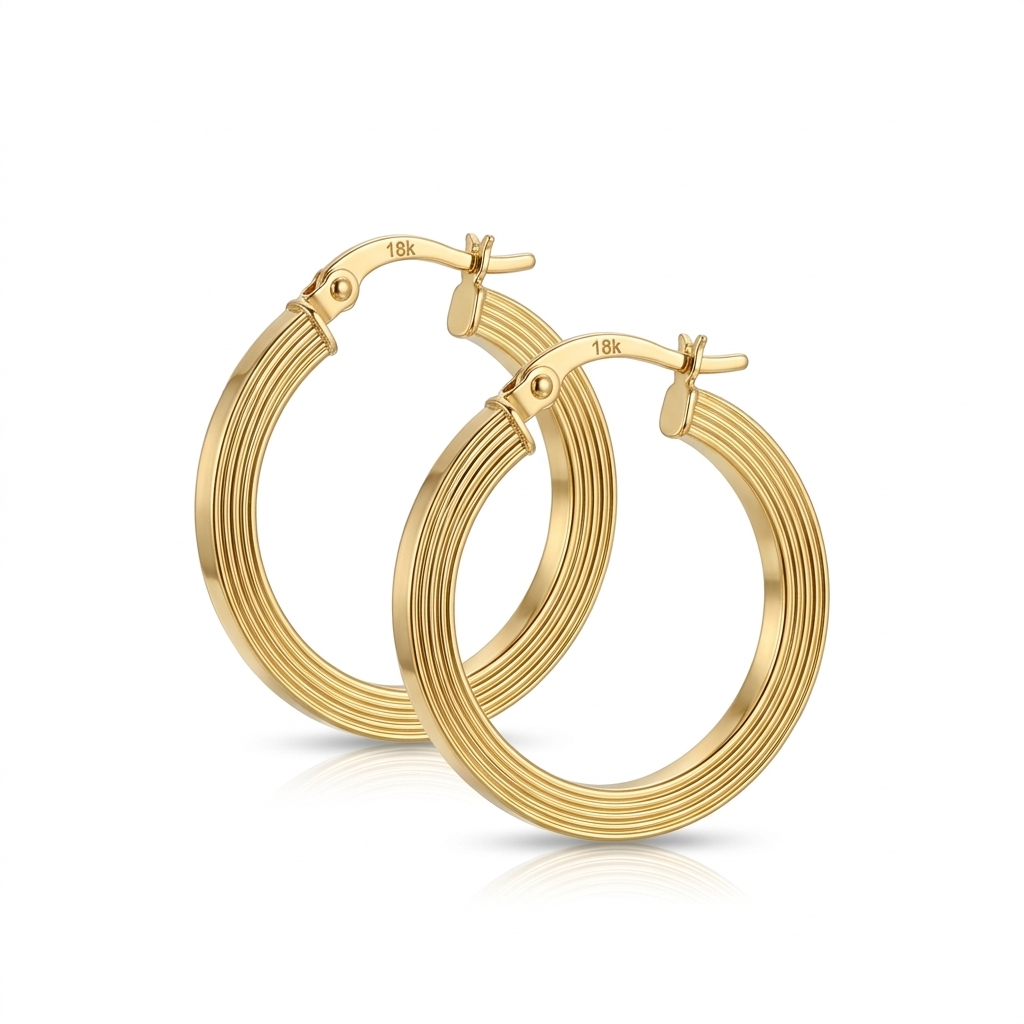 18k Gold Flat Lines Loop Earrings - 18k Gold Earrings - Embellish Gold Jewelry & Diamond