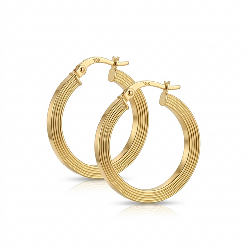 Pair of gold hoop earrings on a white background