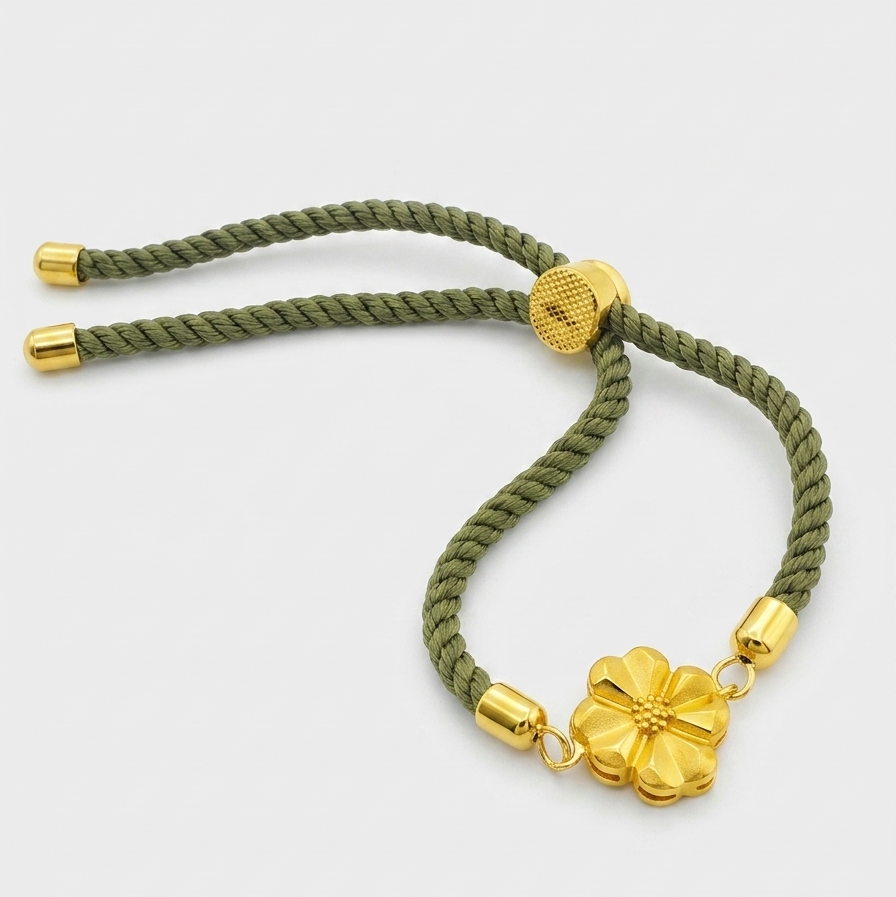 Flower Bracelet 18K Gold Pendant With Thread Bracelet - Gold Bracelets - Embellish Gold Jewelry & Diamond
