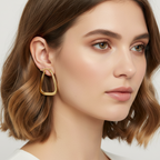 18k Gold Rectangle Loop Earrings