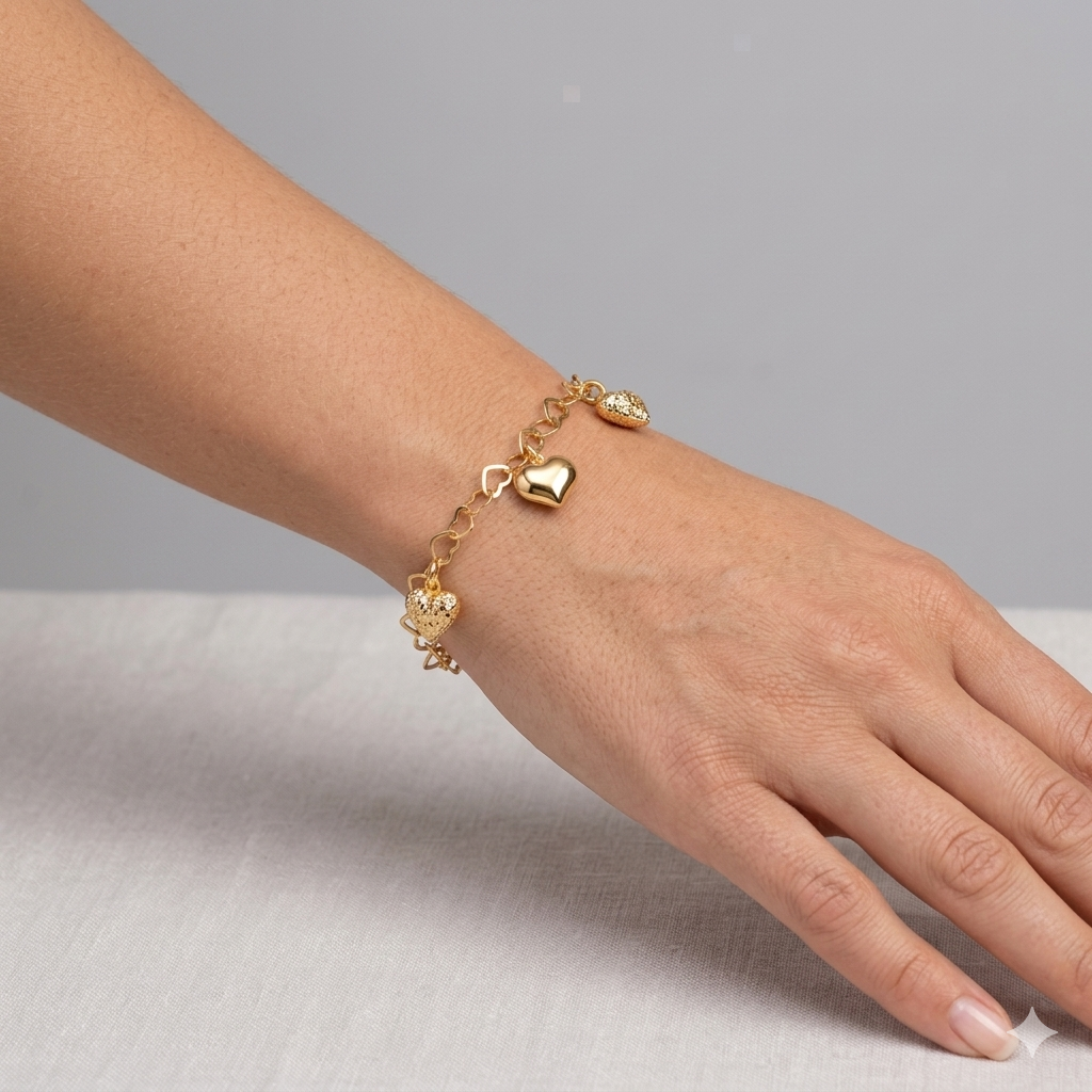 18k Gold 3 Heart in Heart Chain Bracelet