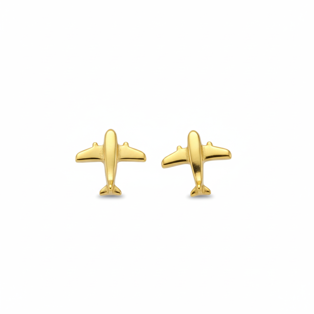 18k Gold Airplane Screw Earrings