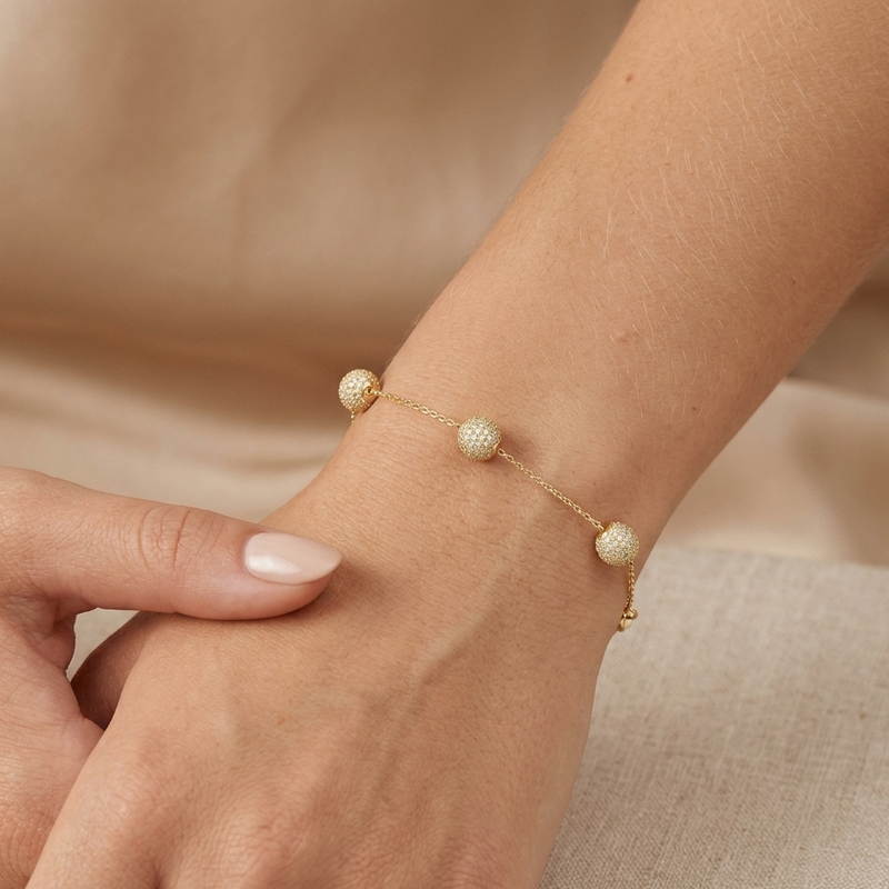 18K Real Gold 3 Brass Ball Bracelet - ad collection - Embellish Gold Jewelry & Diamond