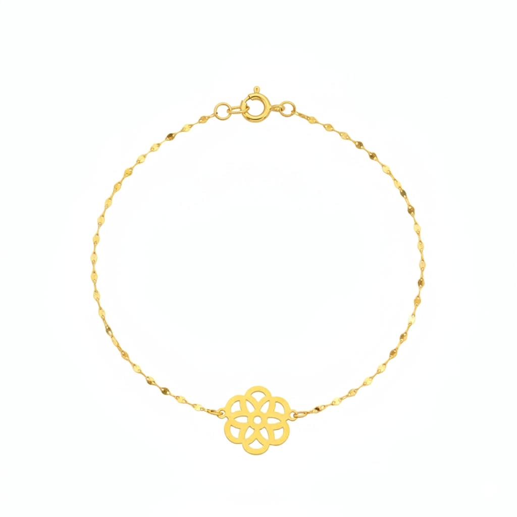 18K Real Gold Flower with Mirror Chain Bracelet