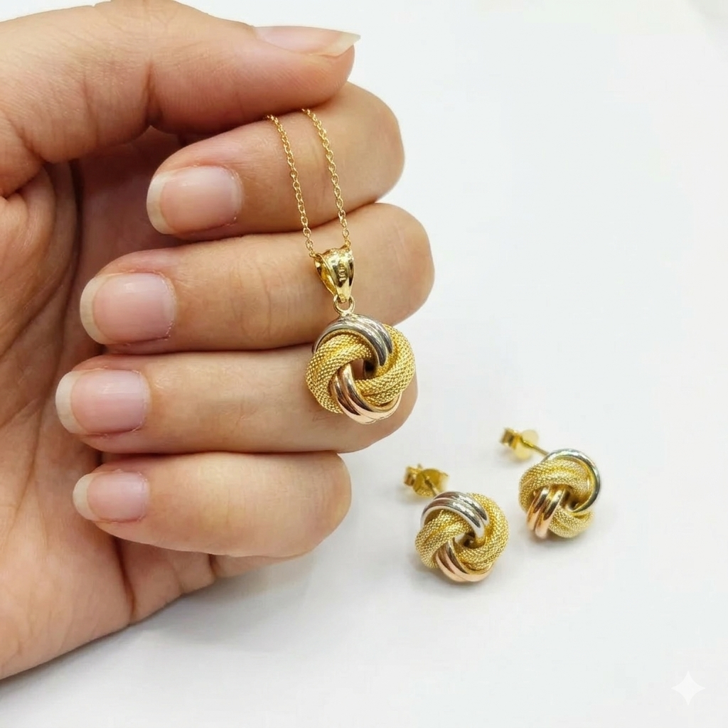 18k Gold Triple Color Cinnamon Jewelry Set