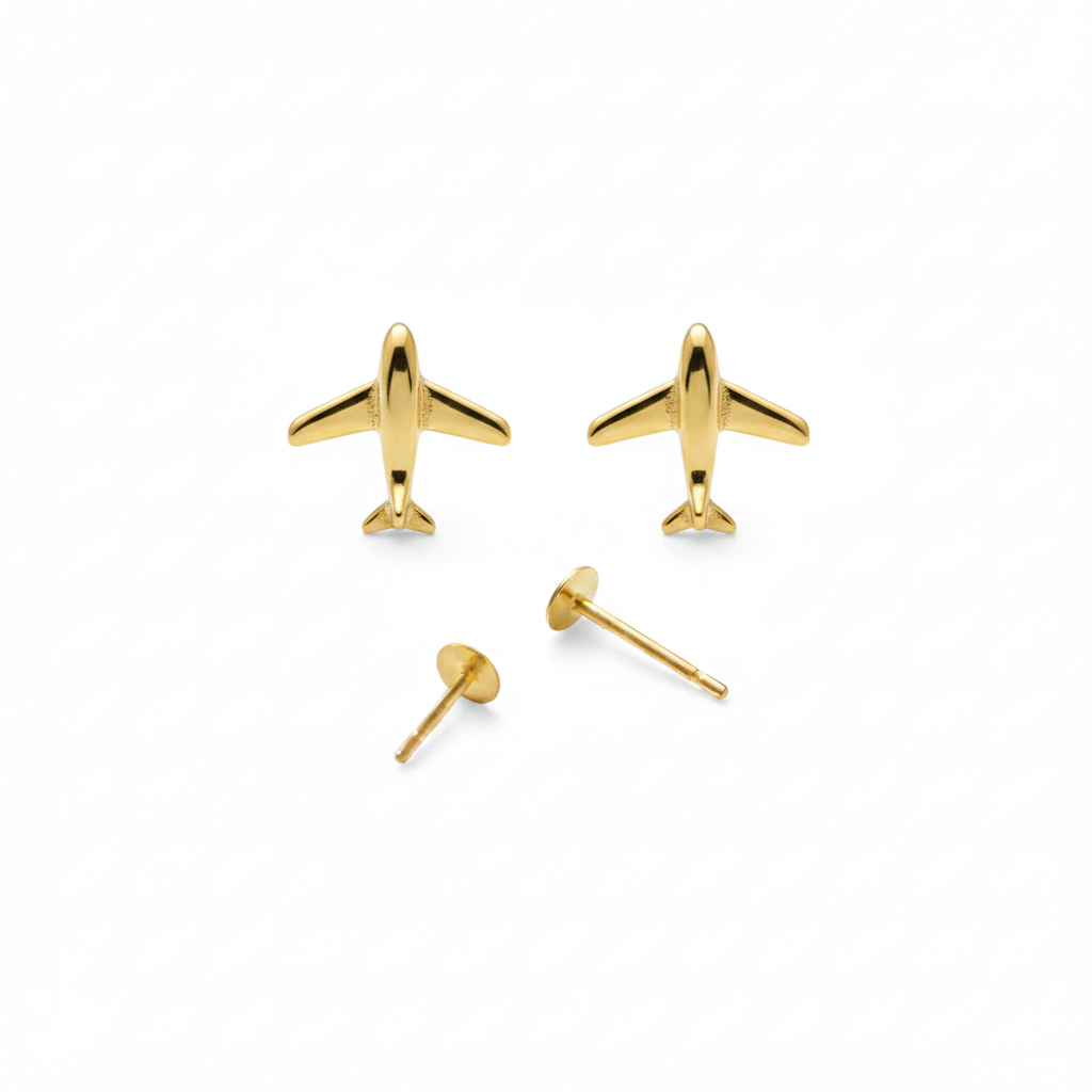18k Gold Airplane Screw Earrings