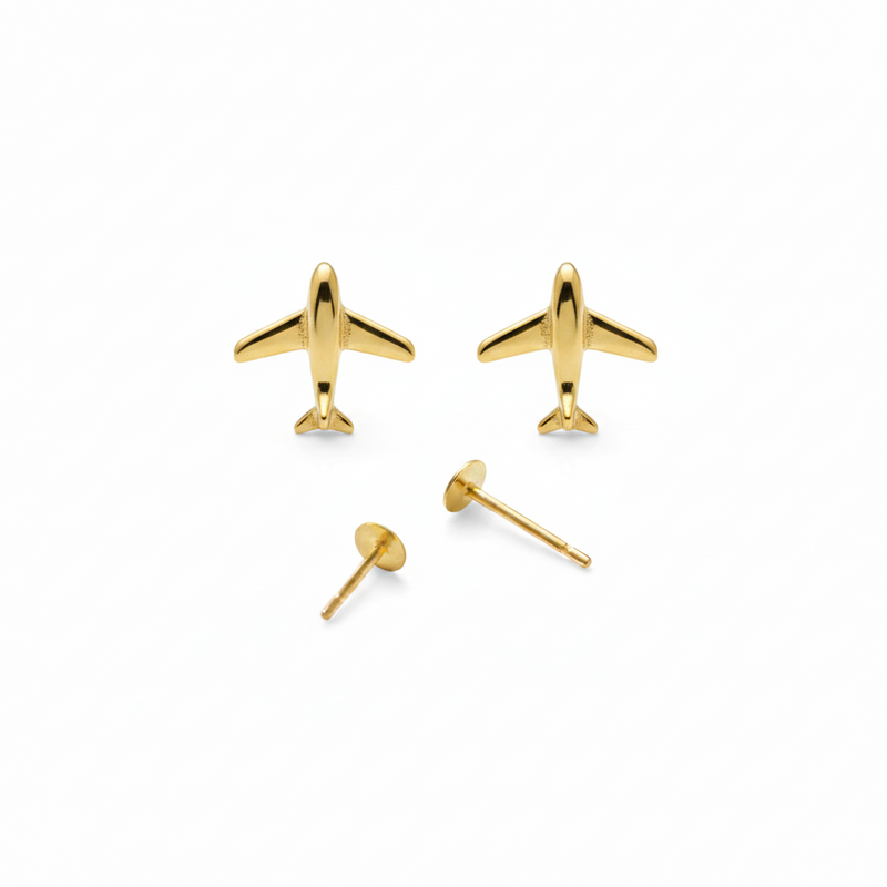 18k Gold Airplane Screw Earrings - 18k Gold Earrings - Embellish Gold Jewelry & Diamond