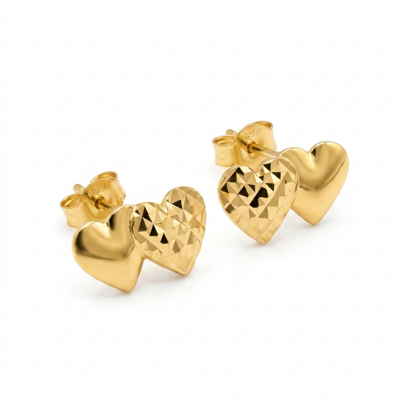 18k Gold Love Twin Heart Stud Earrings - Earrings - Embellish Gold Jewelry & Diamond