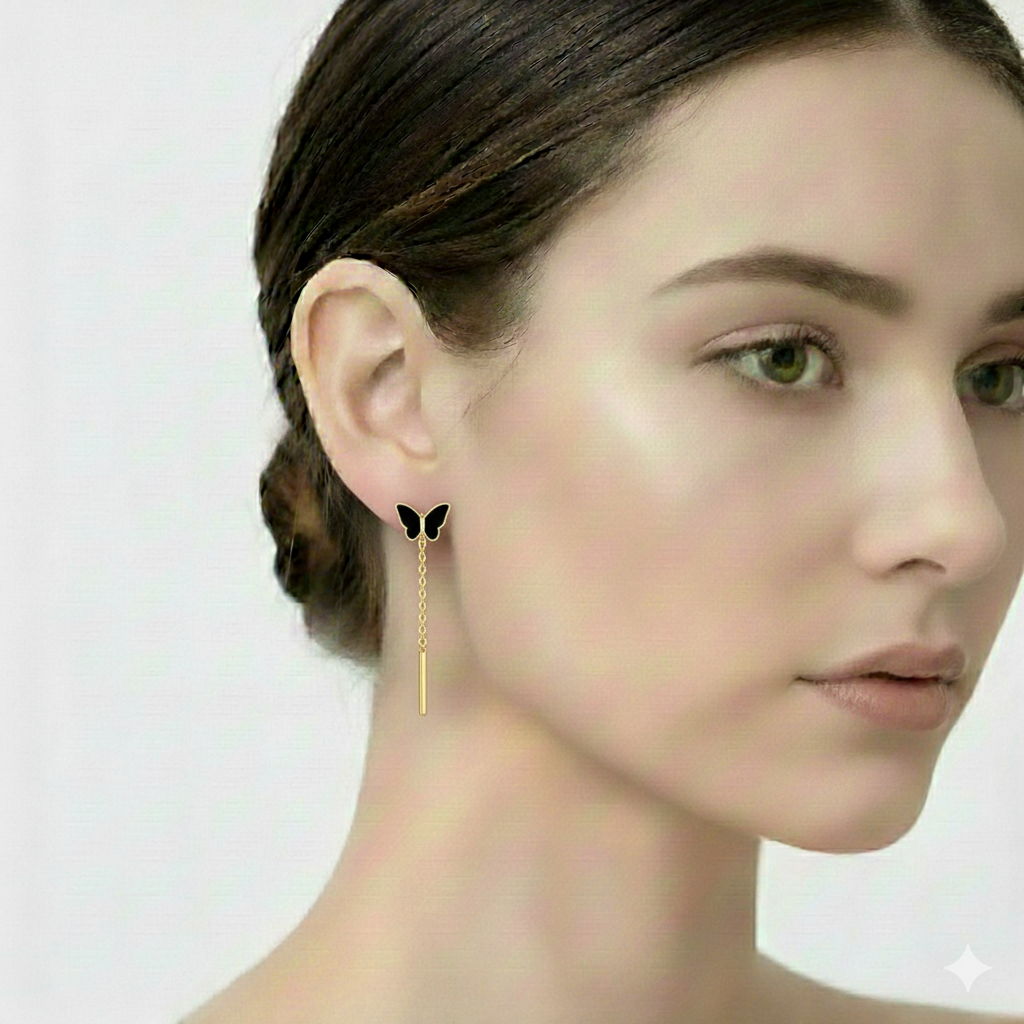 18k Butterfly black dangling earrings