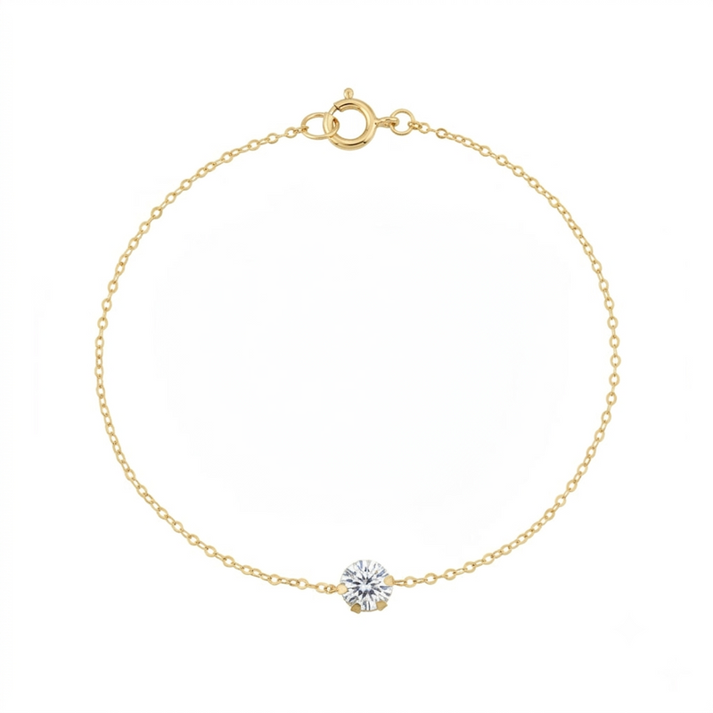 18K Real Gold Single White Zircon Stone Bracelet - Gold Bracelets - Embellish Gold Jewelry & Diamond