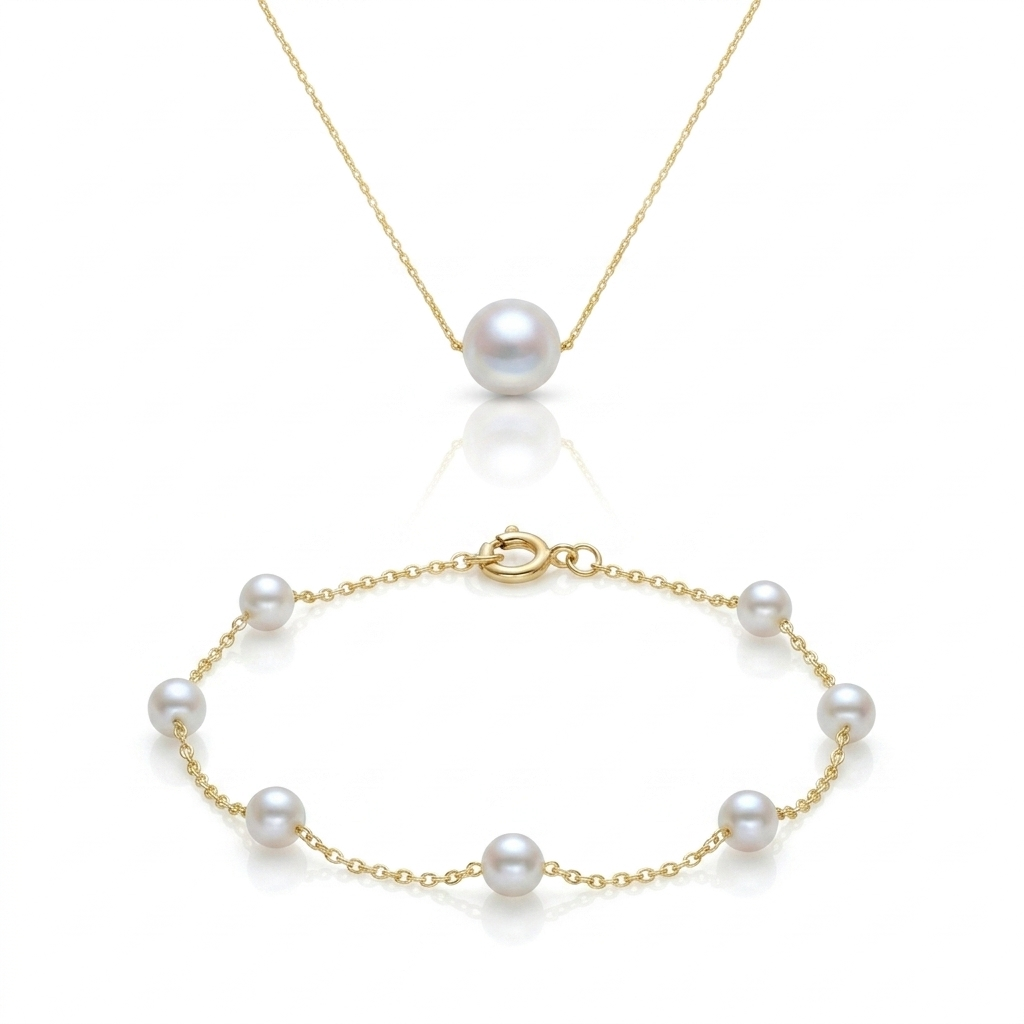 18K Gold Fresh Pearl Necklace Set