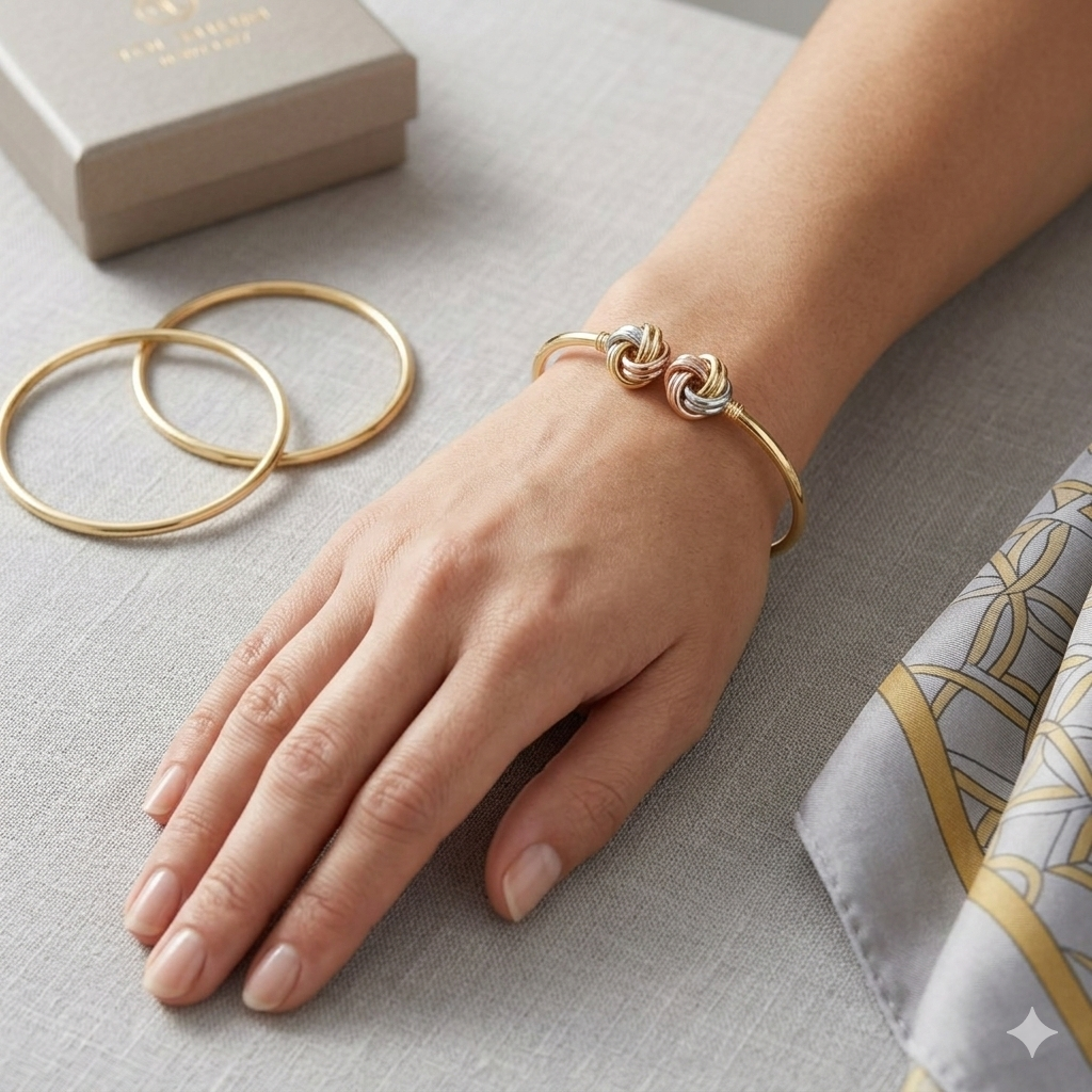 18k Gold Tri Color Cinnamon Bangle