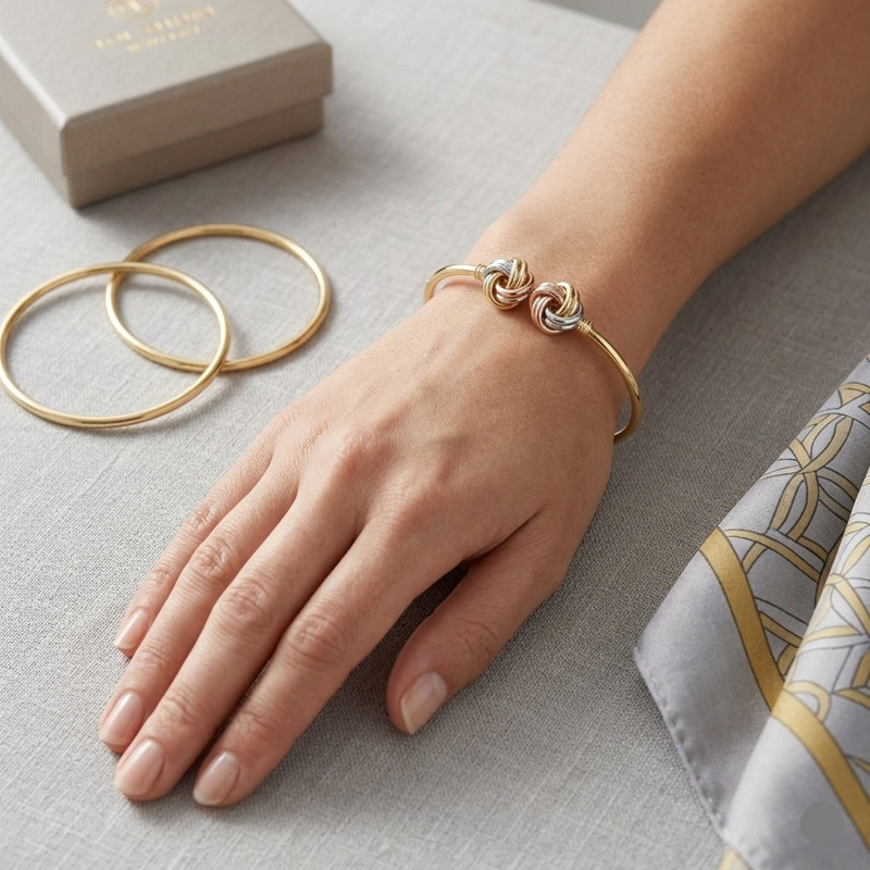18k Gold Tri Color Cinnamon Bangle - 18k Gold Bangle - Embellish Gold Jewelry & Diamond