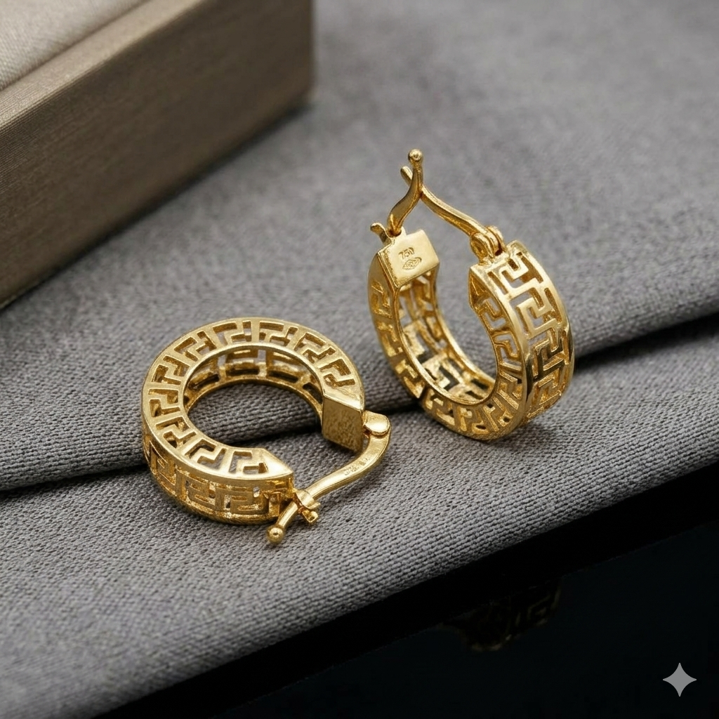 18k Gold Bulky Maze Loop Earrings