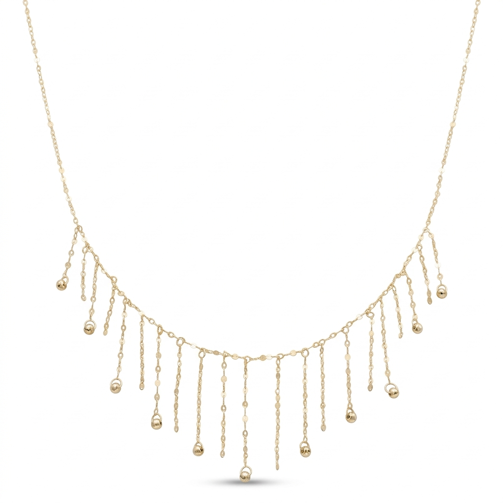 18k Gold Hanging Chain Ball Necklace - 18k Gold Necklace - Embellish Gold Jewelry & Diamond