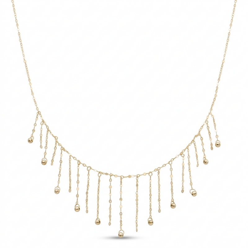 18k Gold Hanging Chain Ball Necklace - 18k Gold Necklace - Embellish Gold Jewelry & Diamond