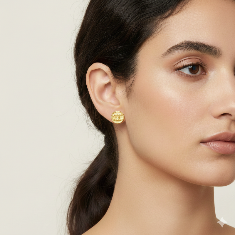18K Real Gold CC Earrings - 18k Gold Earrings - Embellish Gold