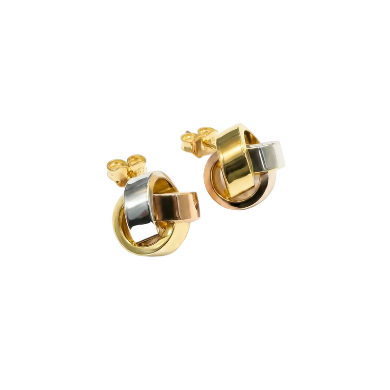 18k Gold Tri Color Solid Knot Stud Earrings - 18k Gold Earrings - Embellish Gold Jewelry & Diamond