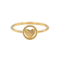 Gold ring with a heart design on a white background