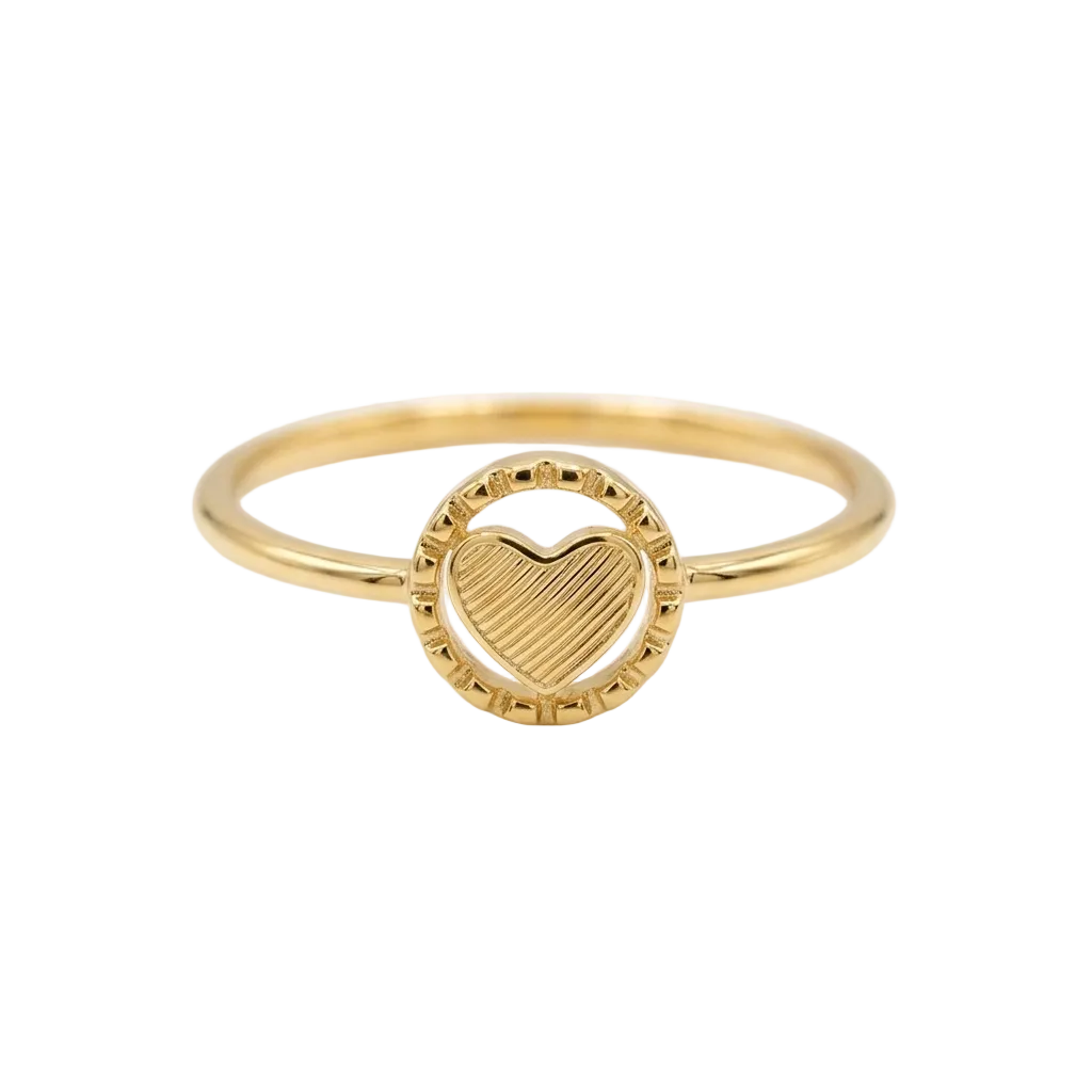 18k Gold Heart in Circle Ring - 18k Gold Ring - Embellish Gold Jewelry & Diamond