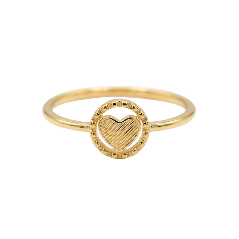 18k Gold Heart in Circle Ring - 18k Gold Ring - Embellish Gold Jewelry & Diamond