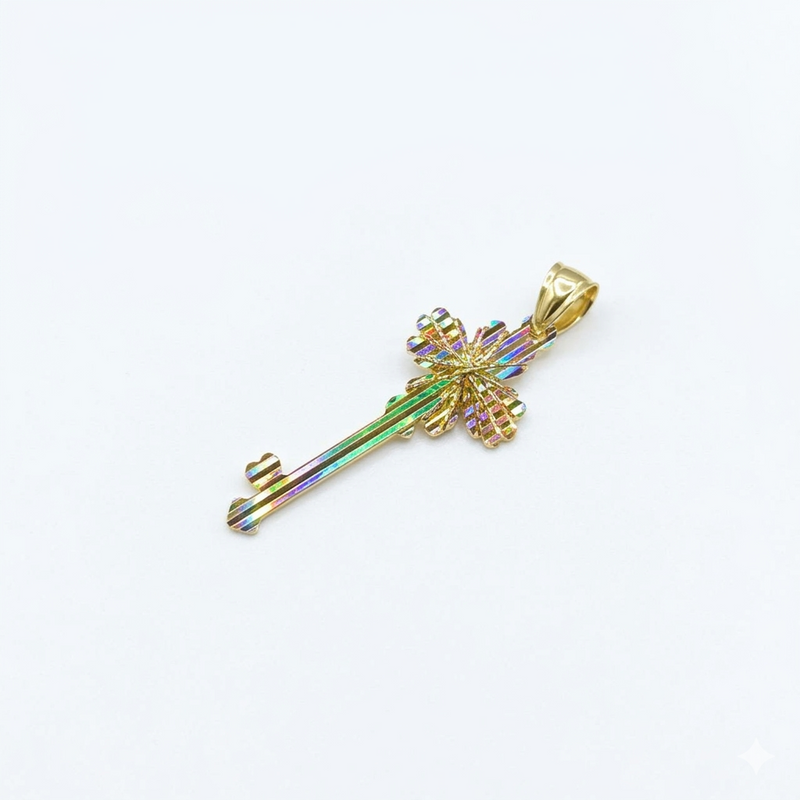 18k Gold Flower Line Key Pendant - 18k Gold Pendant - Embellish Gold Jewelry & Diamond