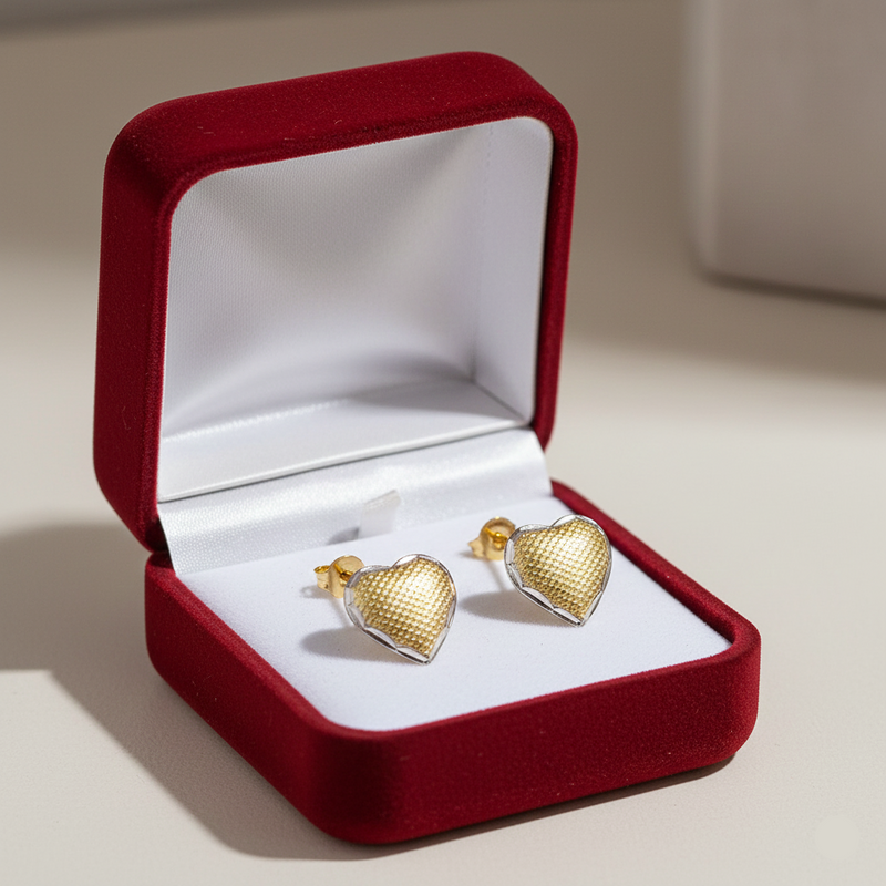18K Gold Heart Earrings Dual Shade - 18k Gold Earrings - Embellish Gold