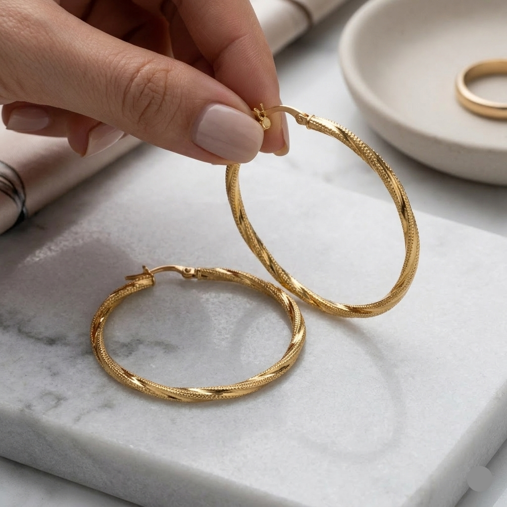 18k Gold Twisted Loop Earrings - 18k Gold Earrings - Embellish Gold Jewelry & Diamond