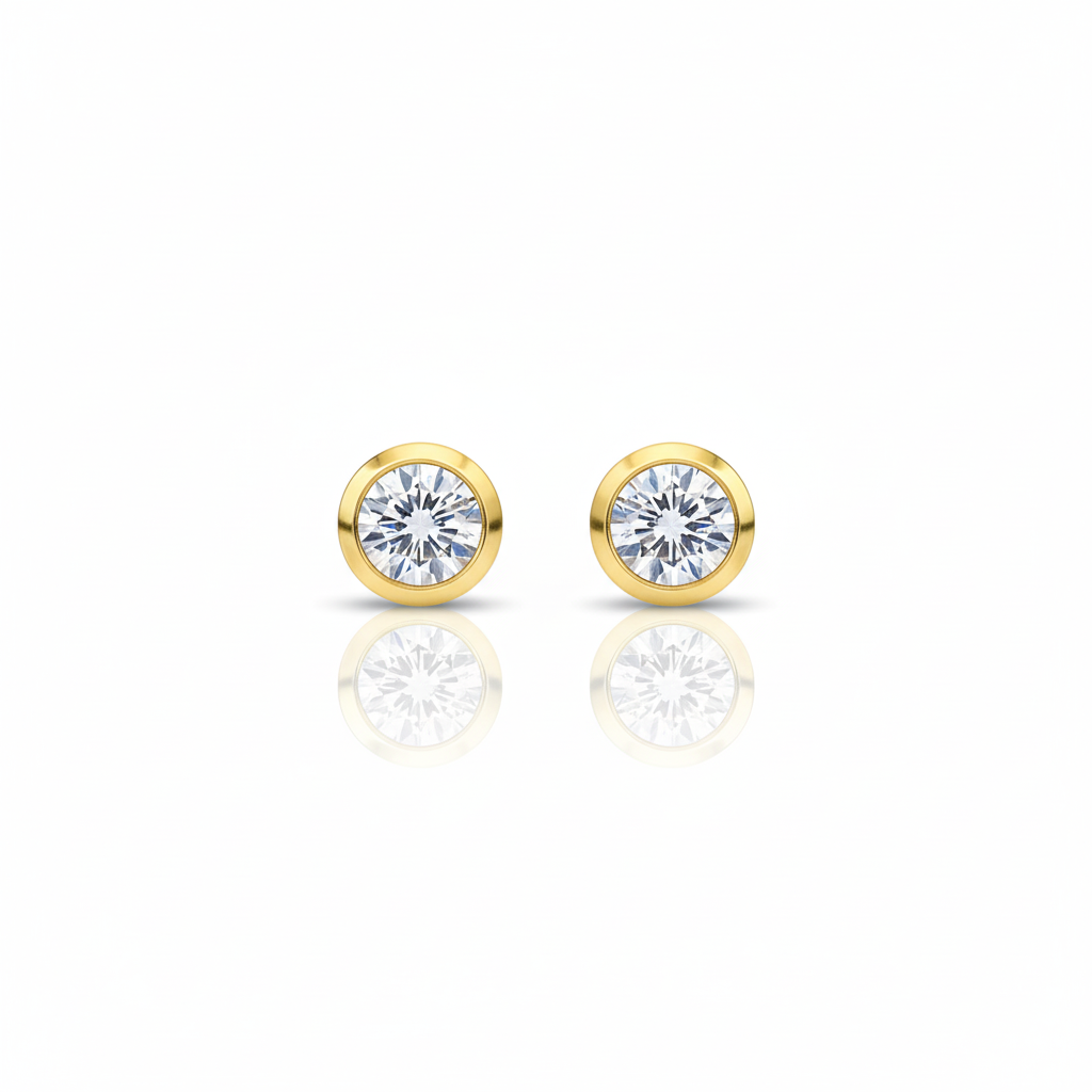 18k Gold Diamond Round Earrings