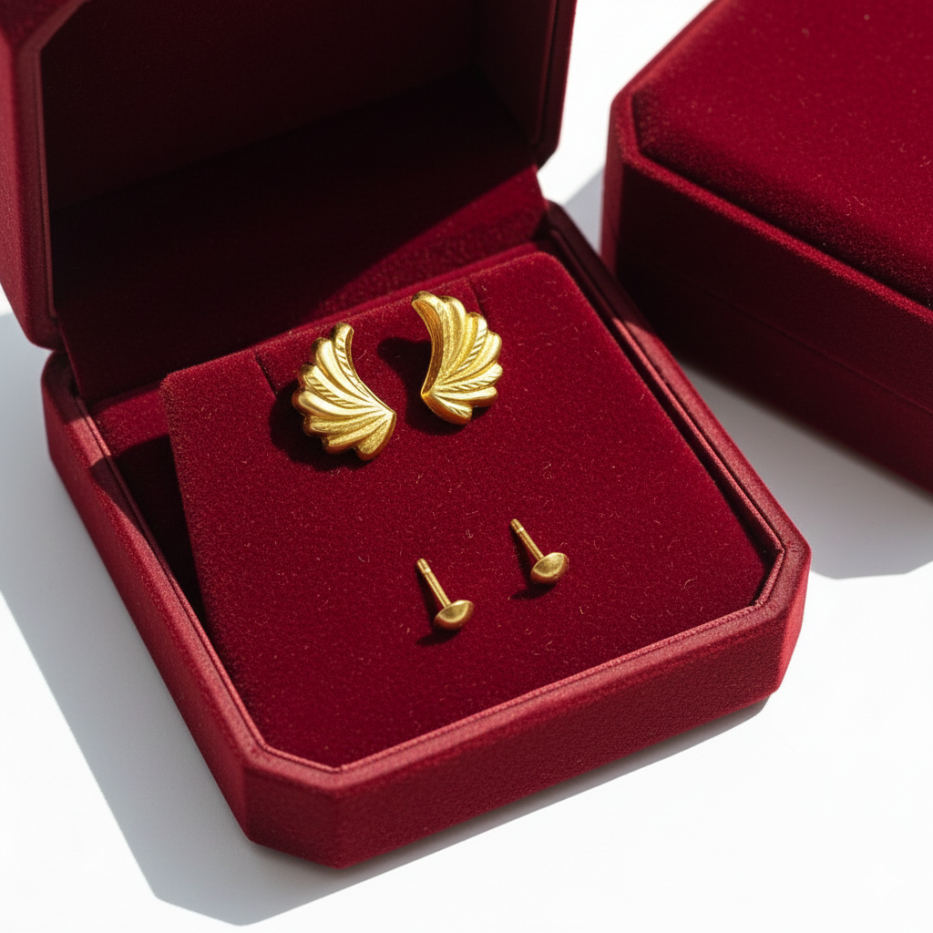 18K Real Gold Angle Fur Earrings