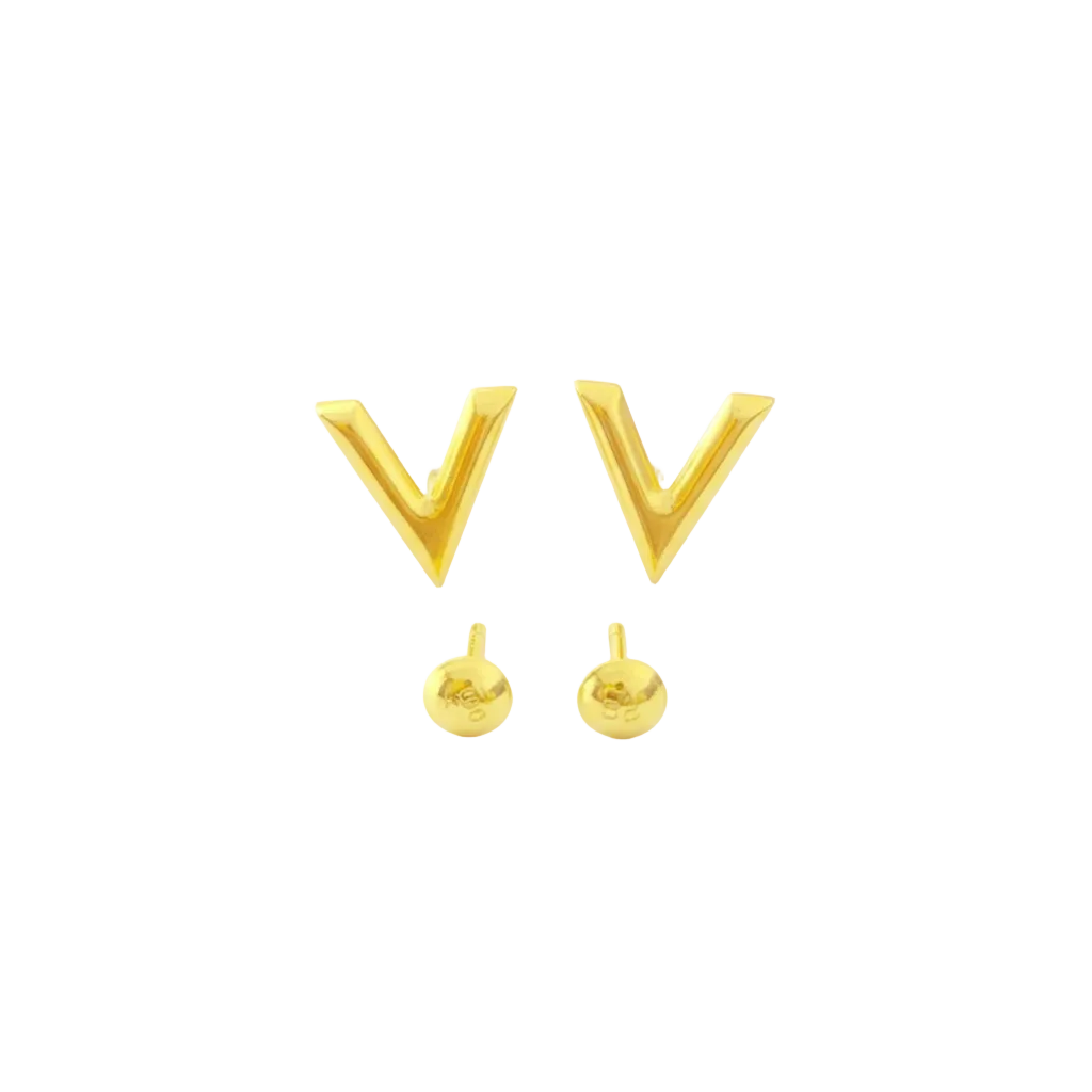 18K Real Gold V Earrings