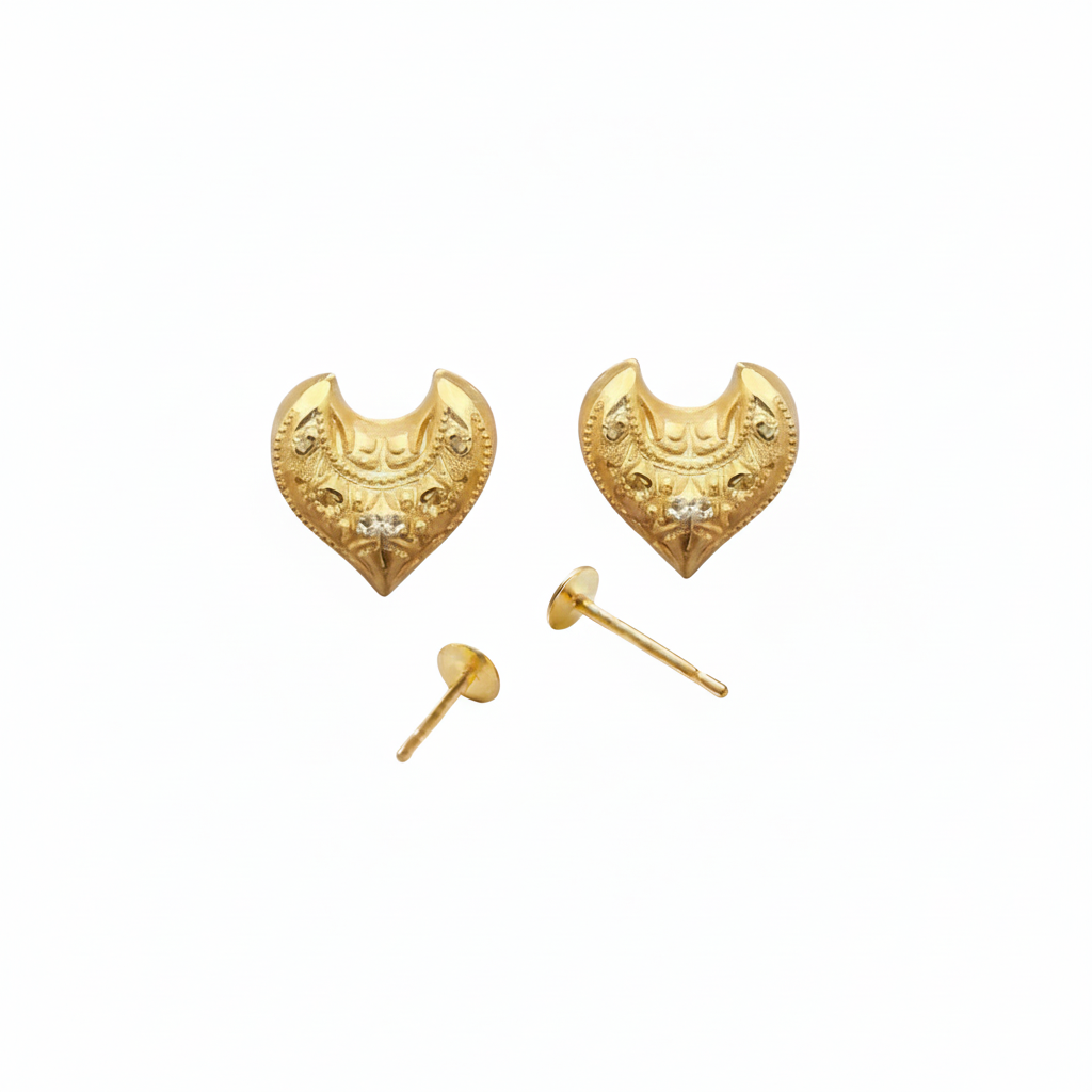 18k Gold Flame Heart Screw Earrings
