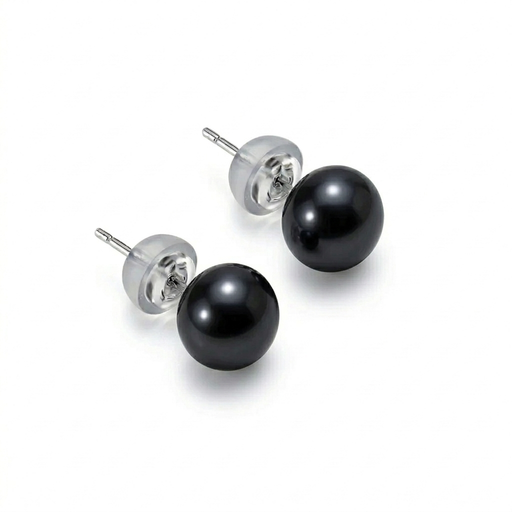 925 Original Pearl Silver Earrings Black