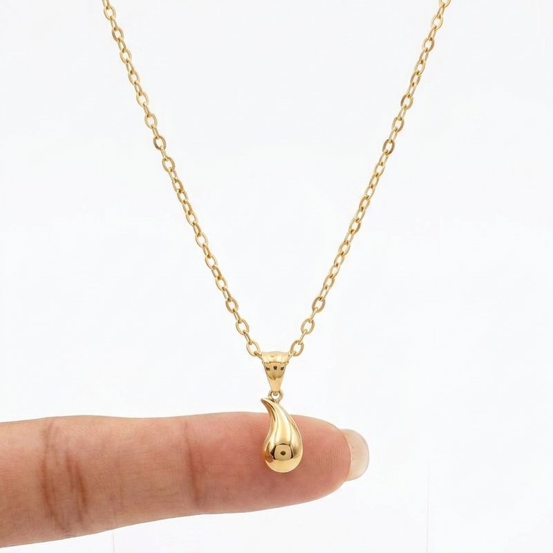 18k Gold Plain Teardrops Necklace - 18k Gold Necklace - Embellish Gold Jewelry & Diamond