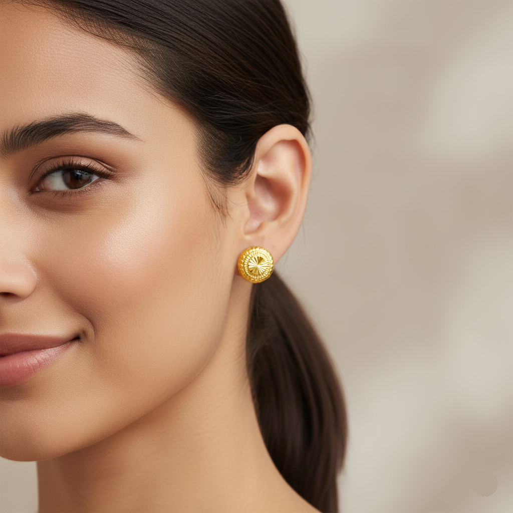 أقراط لولبية من الذهب الحقيقي عيار 18 قيراط على شكل عباد الشمس - Earring at @ 135 - Embellish Gold