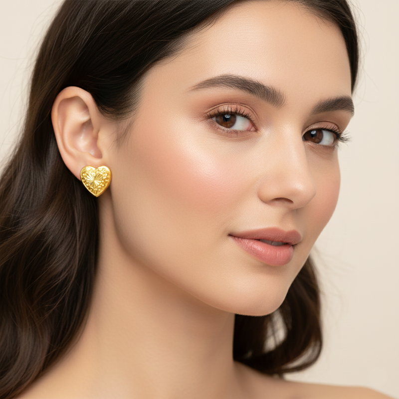 18K Real Gold IND Heart Earrings - 18k Gold Earrings - Embellish Gold