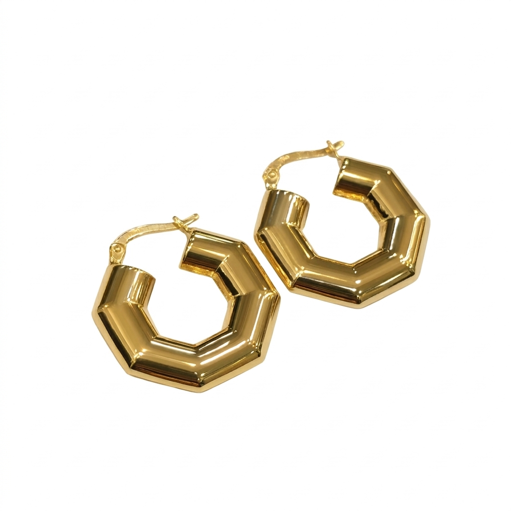 18k Gold Octagon Loop Earrings - 18k Gold Earrings - Embellish Gold Jewelry & Diamond