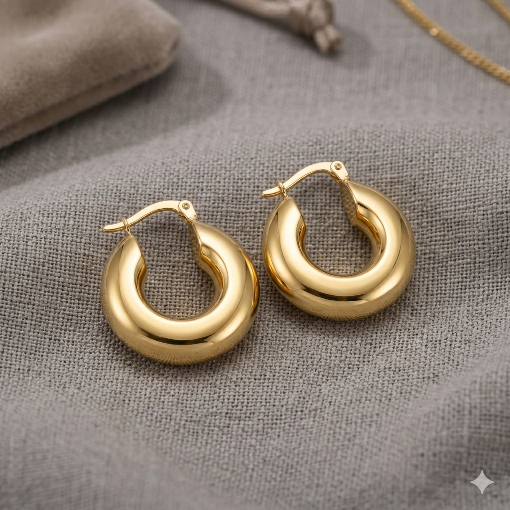 18k Gold Thick Round Loop Earrings - 18k Gold Earrings - Embellish Gold Jewelry & Diamond
