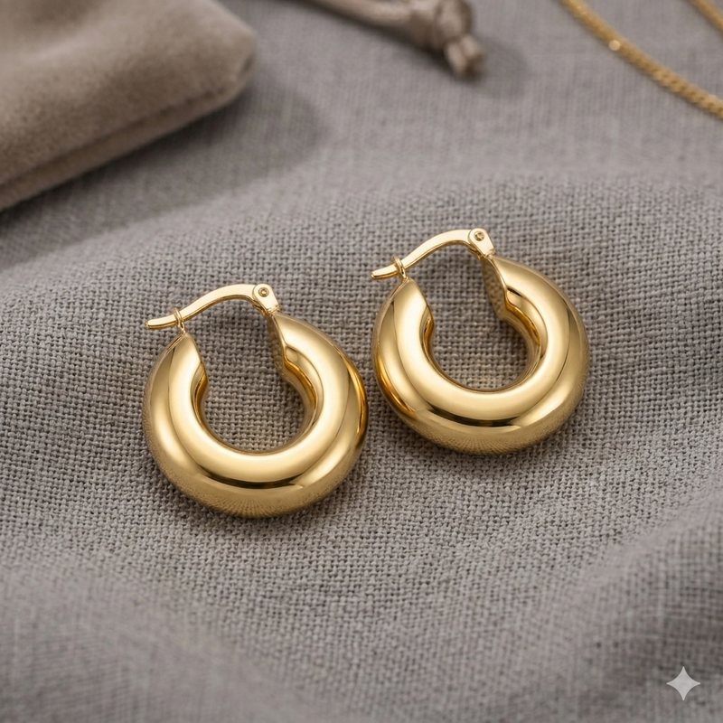 18k Gold Thick Round Loop Earrings - 18k Gold Earrings - Embellish Gold Jewelry & Diamond