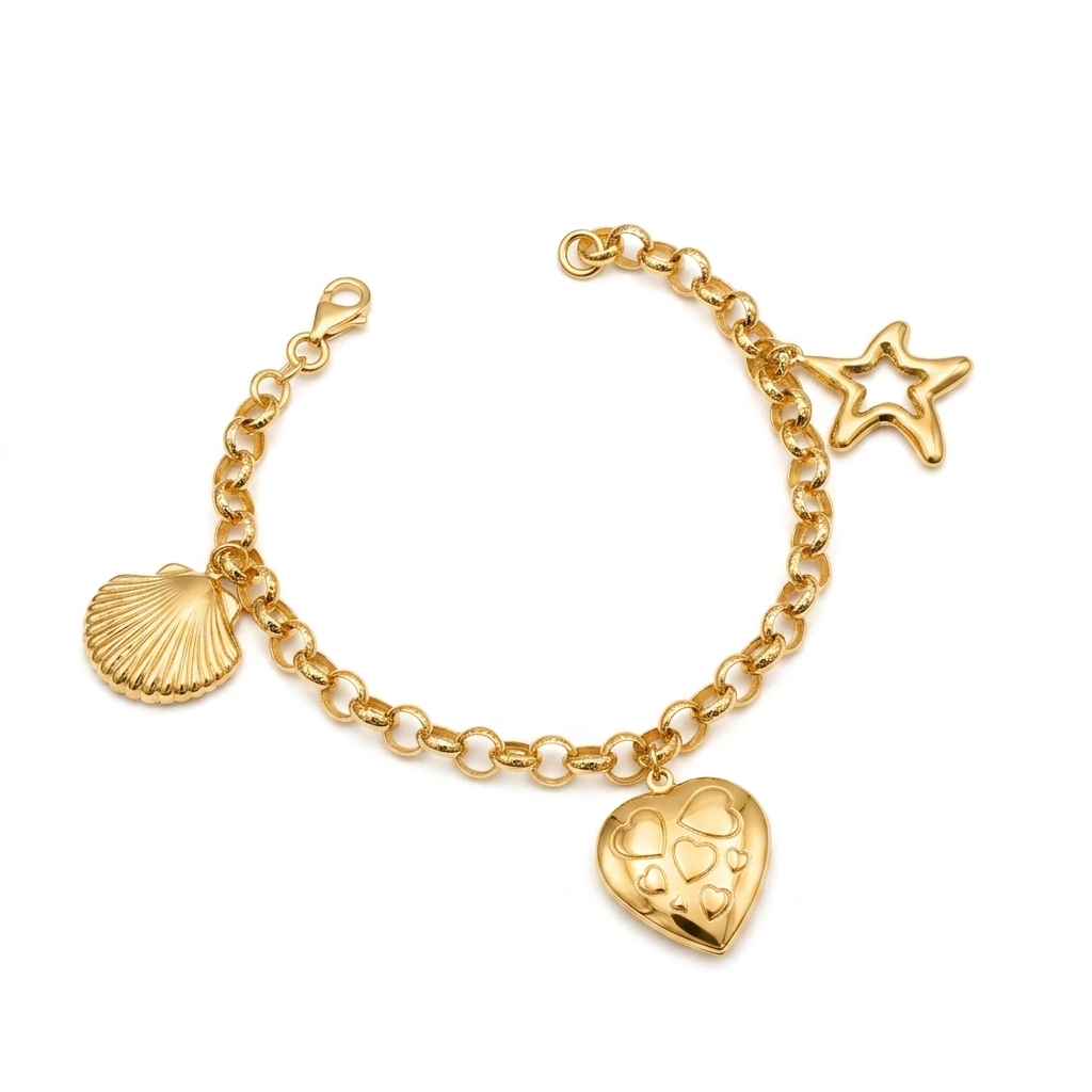 18k Gold 3 Design Rolo Bracelet - ad collection - Embellish Gold Jewelry & Diamond