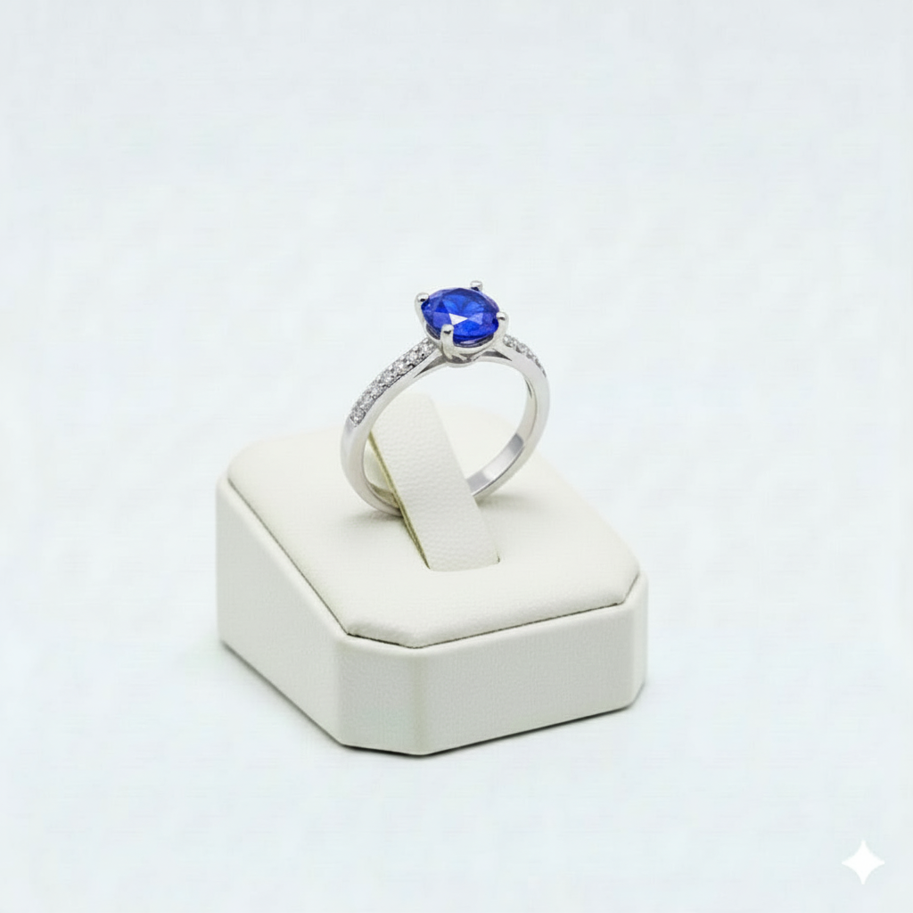 925 Silver Dia Sapphire Ring